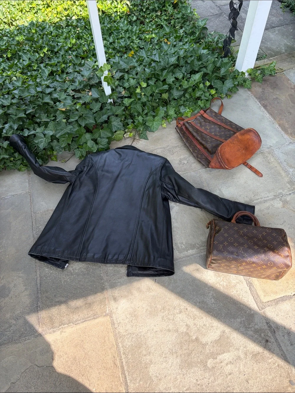 Bogner Black Leather Zip-Front Jacket With Louis Vuitton Trim Pockets